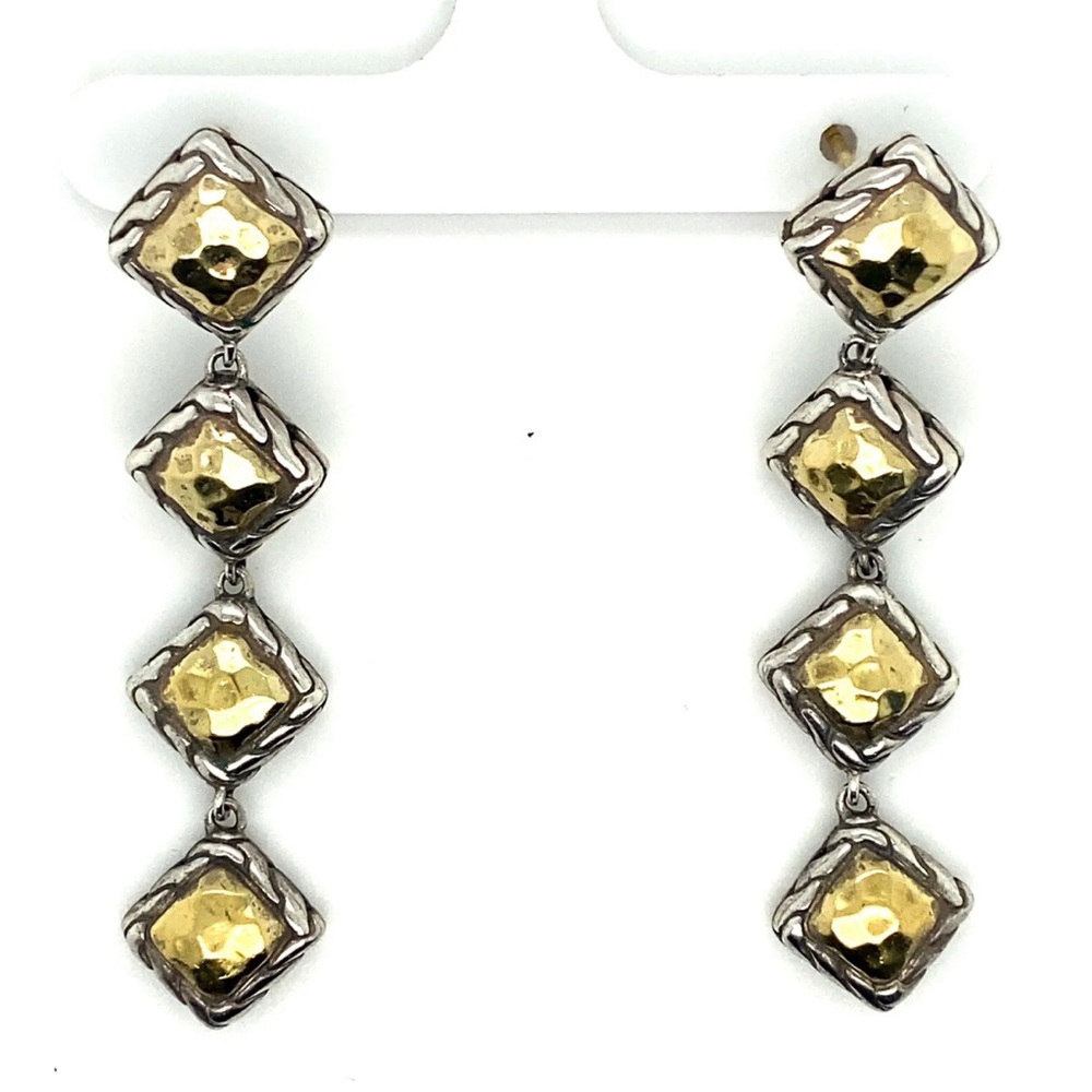 John Hardy Palu Hammered 22k Gold & 925 Silver Dangle Earrings